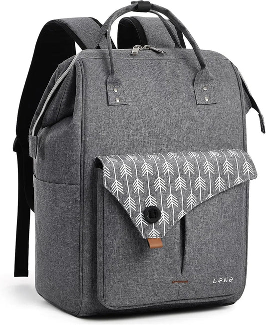 Damesrugzak, laptoprugzak 15.6 inch, grote, lichte rugzak met datakabelvak voor werk, reizen, school, zakelijk, leraren, rugzakken, grijs
