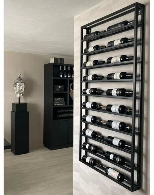 Wine rack - 20 bottles - Wall mount - Black lacquered - Metal