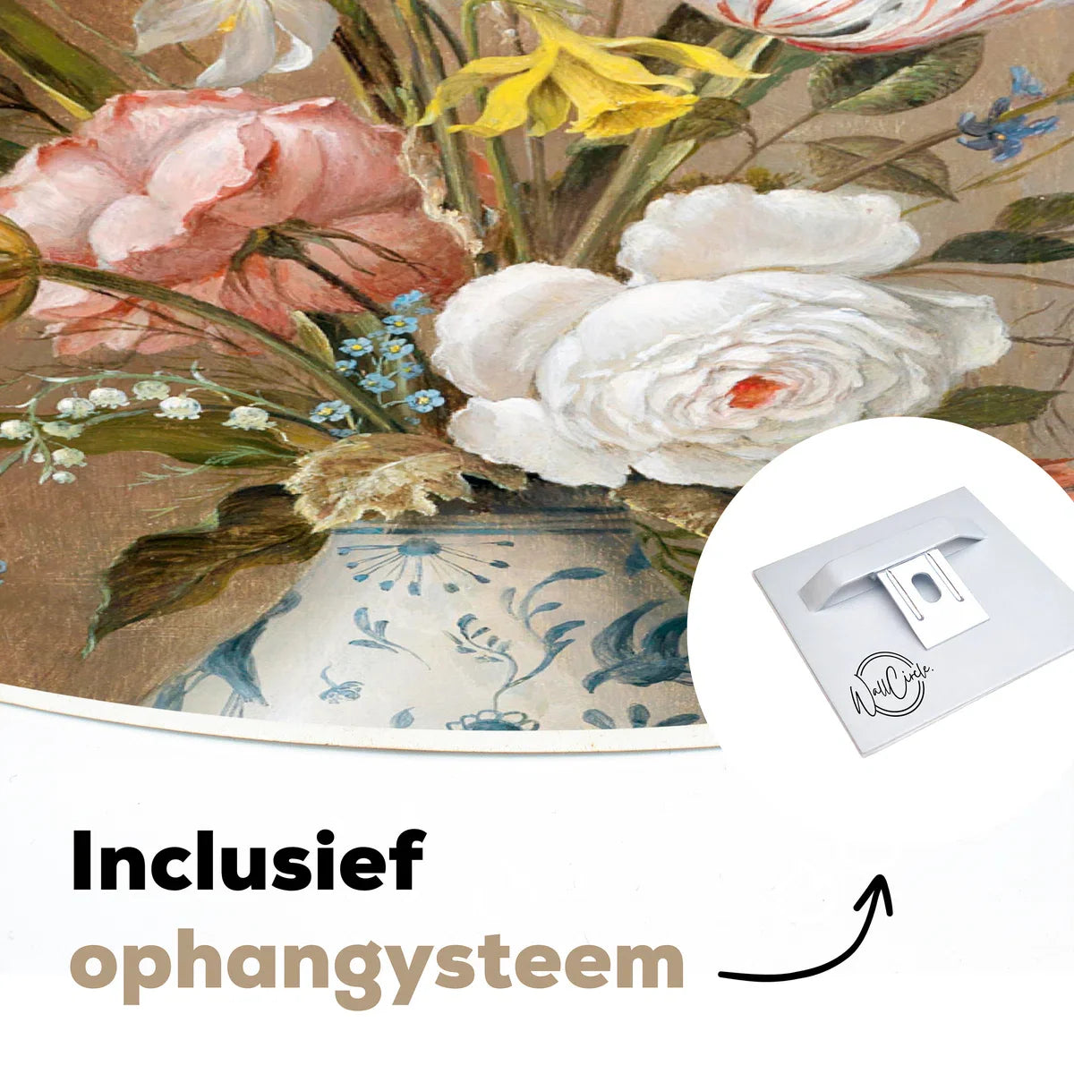 WallCircle® Wandcirkel 60x60 cm - Muurcirkel Bloemen - Stilleven - Balthasar van der Ast - Oude Meesters - Schilderij - Kunst - Muurdecoratie woonkamer - Wanddecoratie slaapkamer - Kamerdecoratie accessoires - Ronde schilderijen