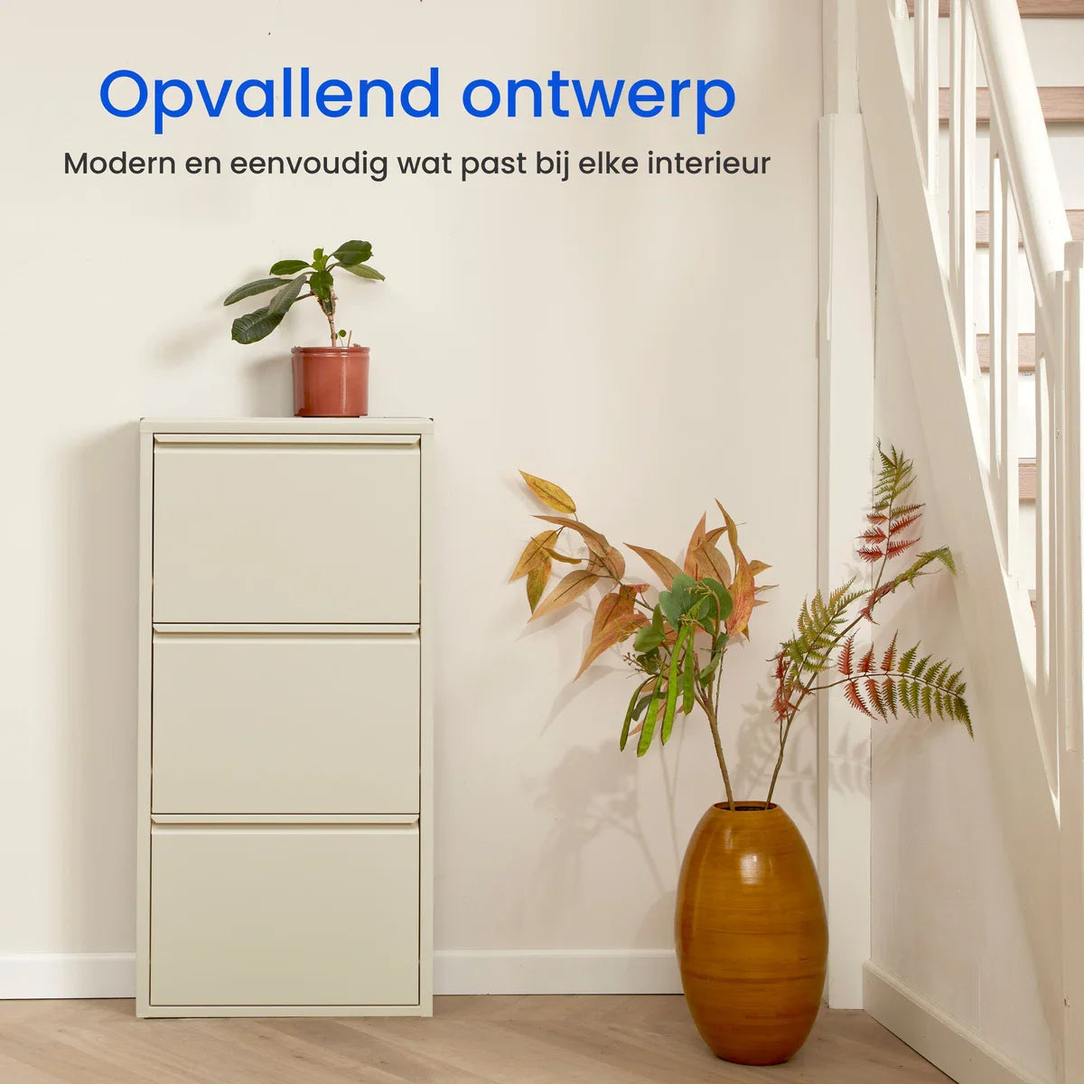 VEEHAUSÂ® - Kelley - Praktisch Schoenenrek - Schoenenrek Ooster Wit - Schoenenrek met 3 Niveaus - Schoenenkast Ooster Wit - Schoenenrek metaal industrieel - Metaal - 50 x 104 x 15cm - Ooster Wit