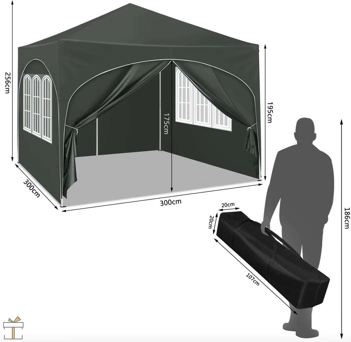 Happyment Luxe Partytent met zijwanden - Beige - Opvouwbaar - Easy up - Paviljoen - Waterdicht weerbestendig - 3x3 m