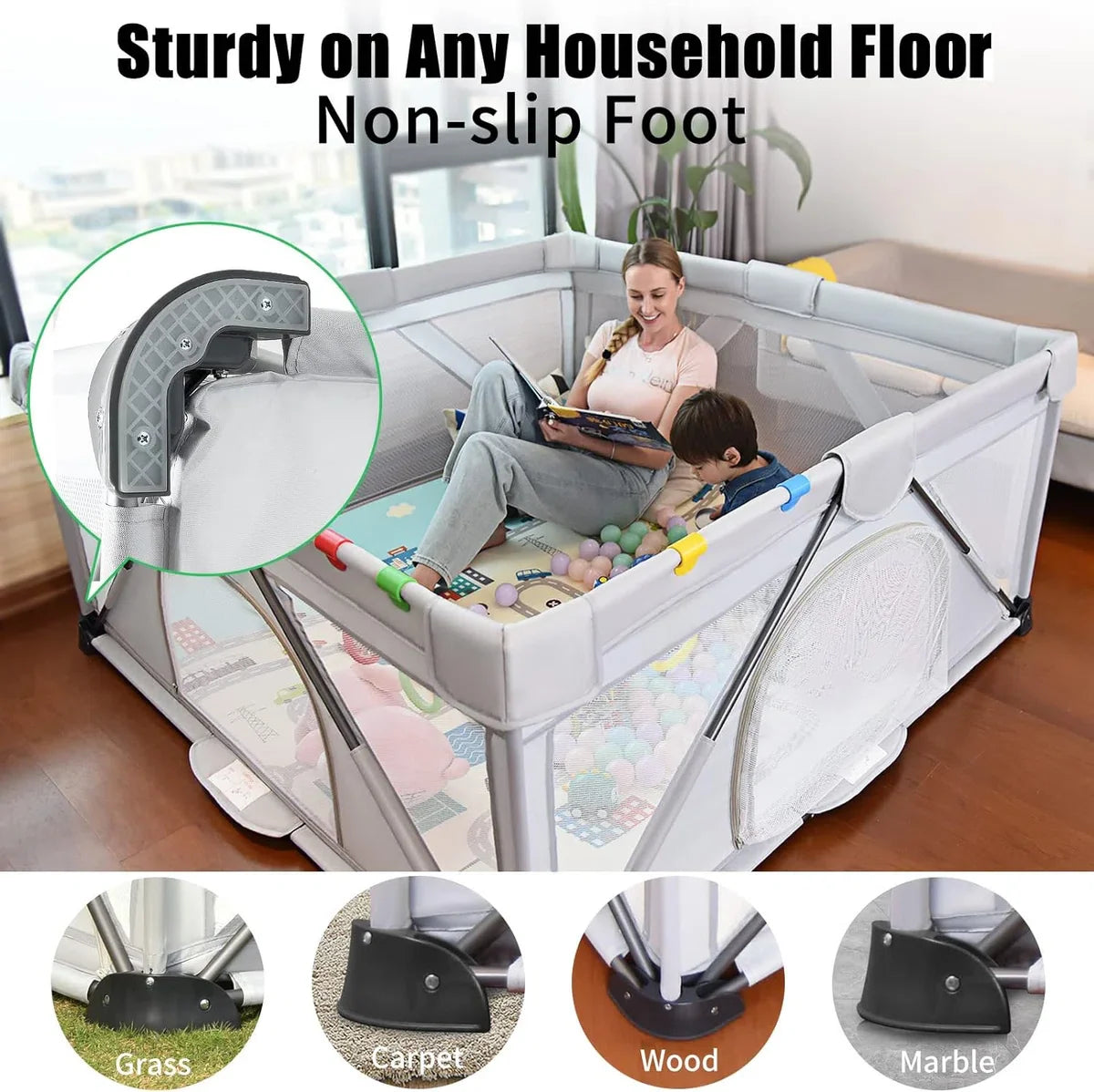Foldable play area for babies and children, large playground, portable playpen with fence for indoor and outdoor use, (120 x 160 cm)