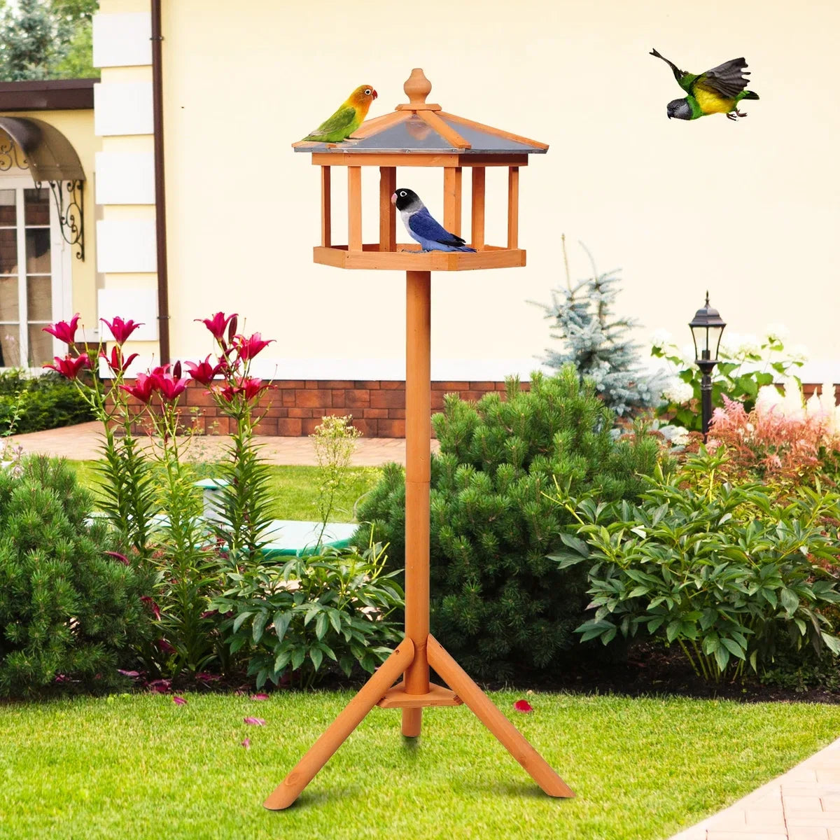 Standing bird feeder - Bird feeder - Birdhouse - With stand and zinc roof - Ø 40 x 110 cm