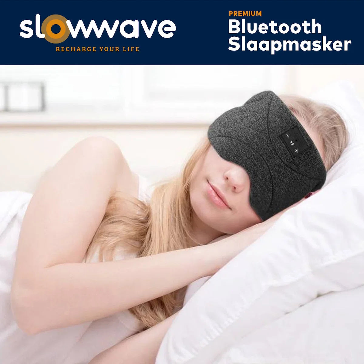 Bluetooth slaapmasker (premium) - Beste keuze - 100% verduisterend - Ultraplatte 'spons speakers' (perfect voor zijslapers) - Koel en ademend materiaal - Volledig verstelbaar - Excellente geluidskwaliteit - Batterij: 13 uur - Antraciet (limited)