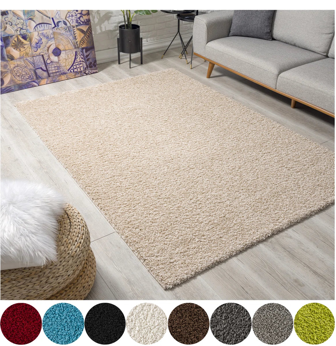 Loca Shaggy Vloerkleed Beige - 140x200 CM - Hoogpolig Vloerkleed - Tapijt Woonkamer, Slaapkamer