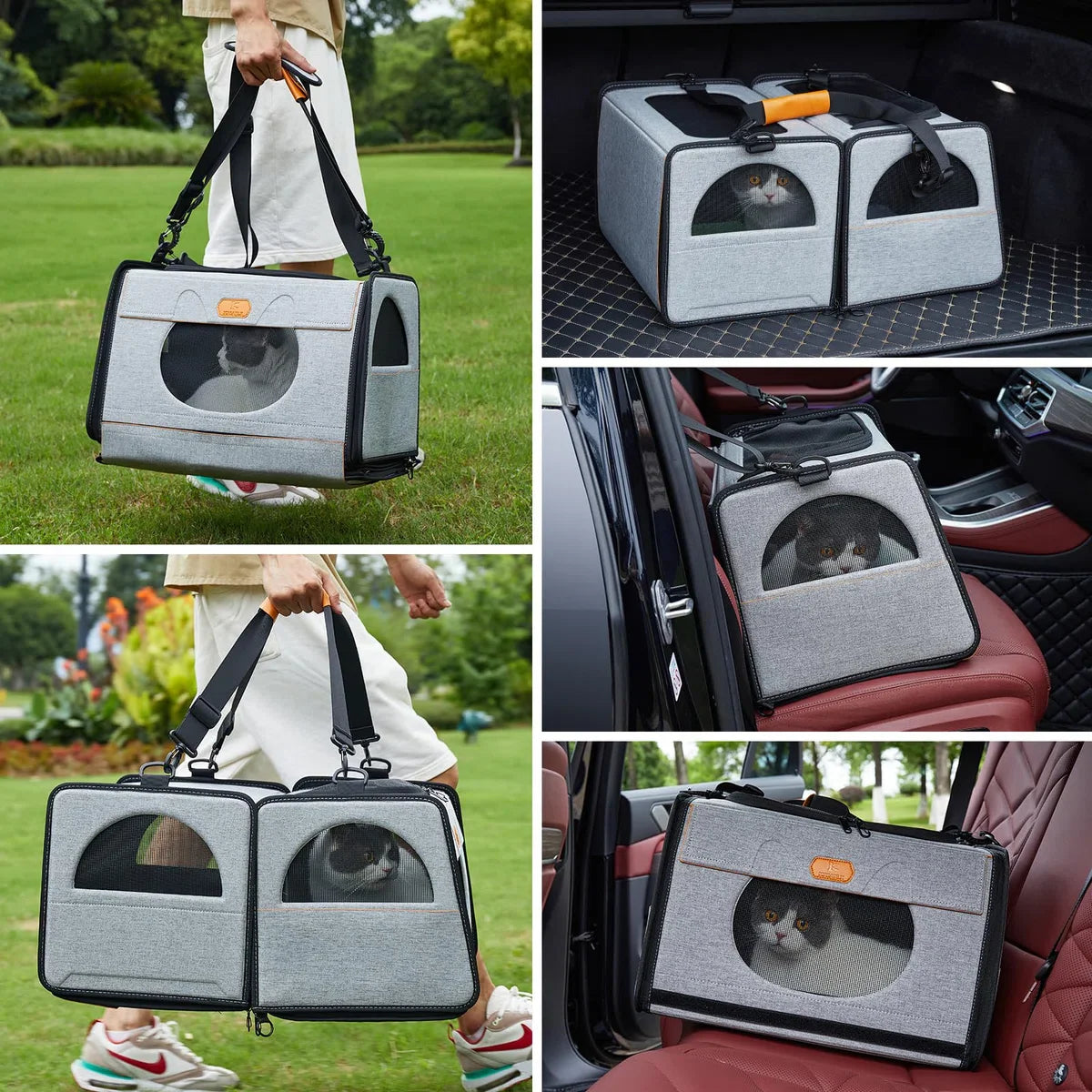transportbox groot, transportbox kattenreis transport voor katten, opvouwbare kattentransportboxen, kattenmand Eén voor kattenbak en zachte kattenkooi 2-in-1 dubbele dierendragertas
