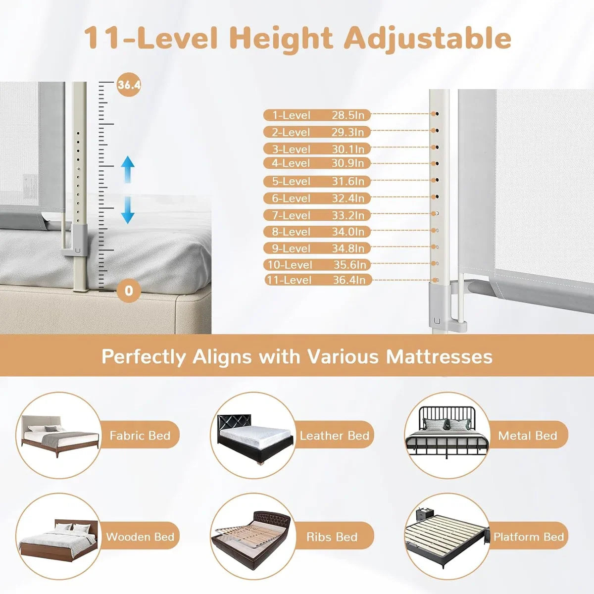 Bed Rail Fall Protection, 140 cm Bed Guard for Children, Bed Fall Protection [one side], Bedroom Accessories for Boys and Girls (for children aged 0 - 10 years)