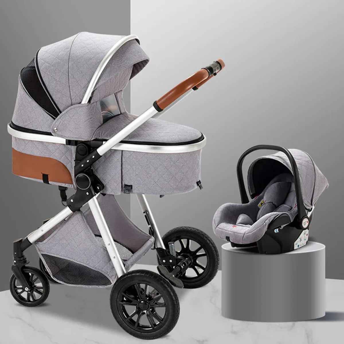 Kinderwagen | 3 in 1 Kinderwagen | Luxe Baby Buggy 3 in 1 | Babywagen | Kinderwagen met autostoel en reiswieg | Hoge Kwaliteit | Grijs | Buggy | Kinderwagen 3 in 1 |