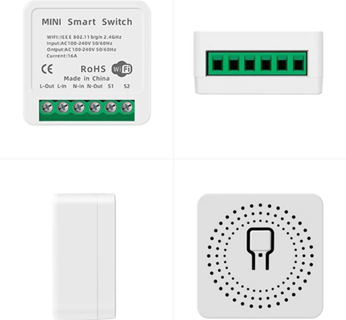 Mini Smart Switch | Slimme wifi inbouwschakelaar | 16A | 5 stuks
