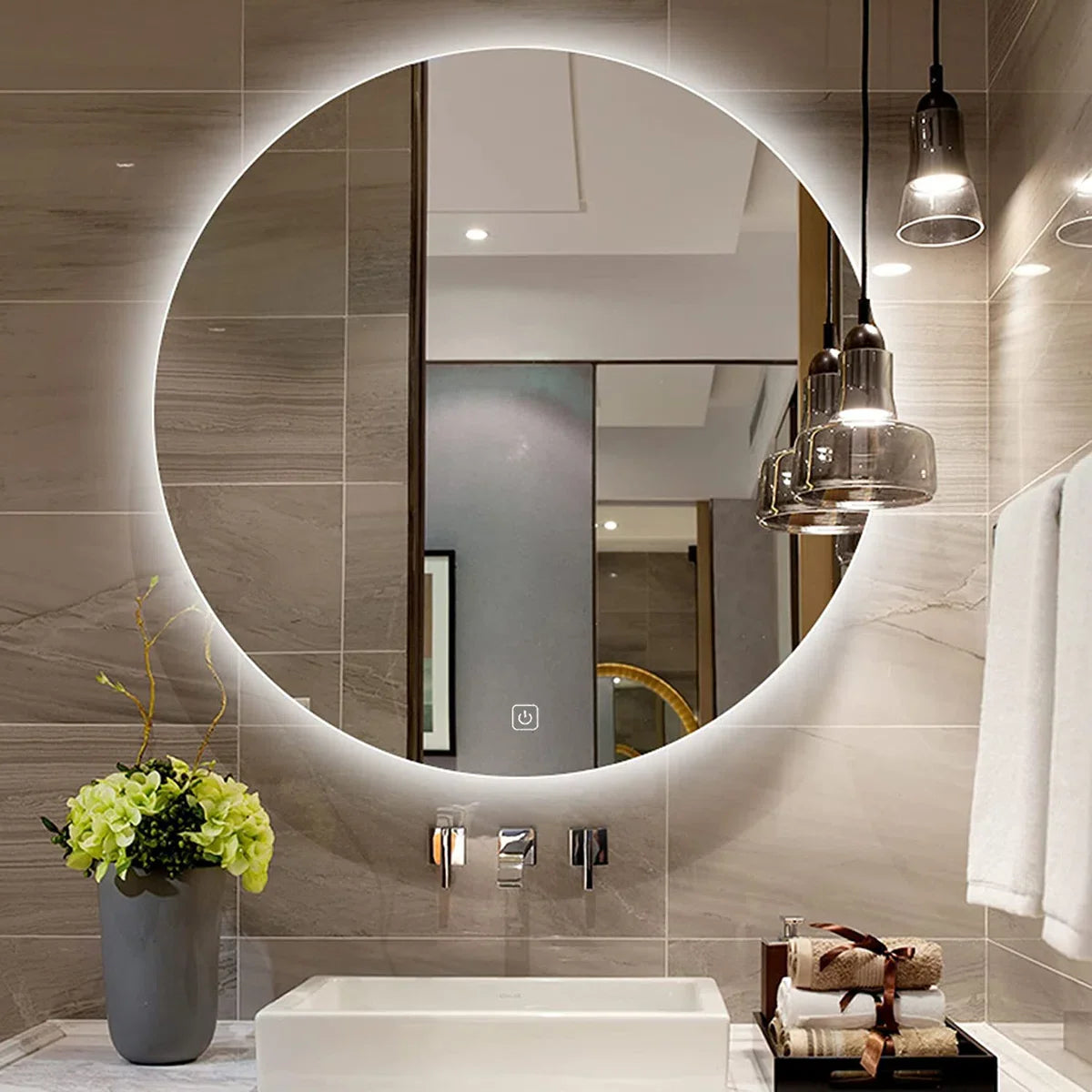 Bathroom mirror with LED lighting - 3 LED settings - 80 x 80 CM - Round mirror