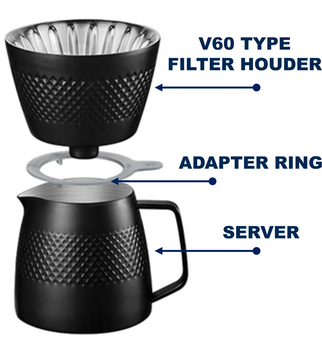 Koffie Dripper & Server Set Dubbelwandig RVS V60 Filterkoffie - Pour Over - Barista - zwart - Hario Style - brewgear.store