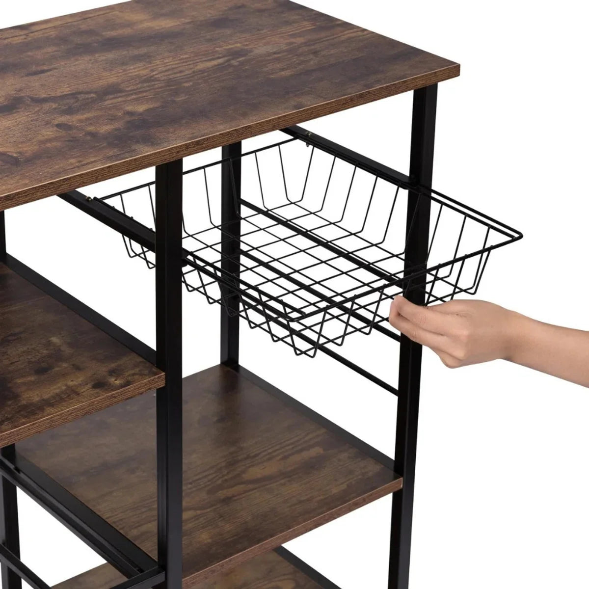 Keukeneiland - Keuken Eiland - Kookeiland Verplaatsbaar - Keukenblok Met Werkblad - Keukeneiland/bartafel - Magnetron Kast - Op Wielen - Tafel - 83x48x90 Cm - Bruin