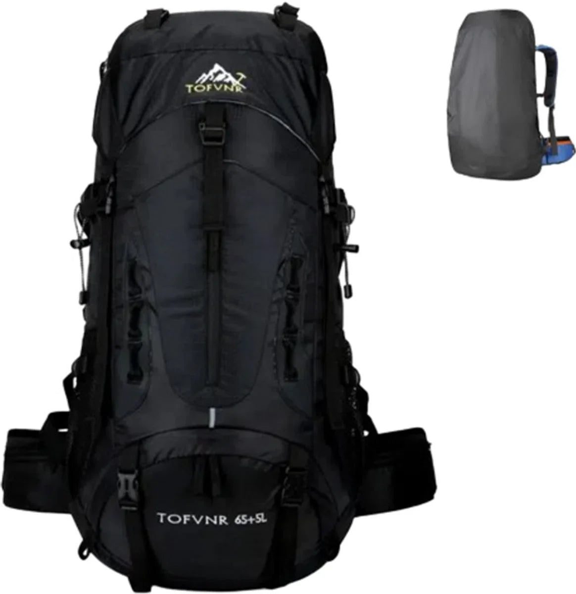 E-Shop4u® - 70L - Backpacks - Rugzak - Wandelrugzak - Kampeerrugzak - Wandelen - Trekking - Rugzak - Zwart - Lichtgewicht - Nylon - Waterbestendig - Duurzaam - Grote - Backpack Organizer