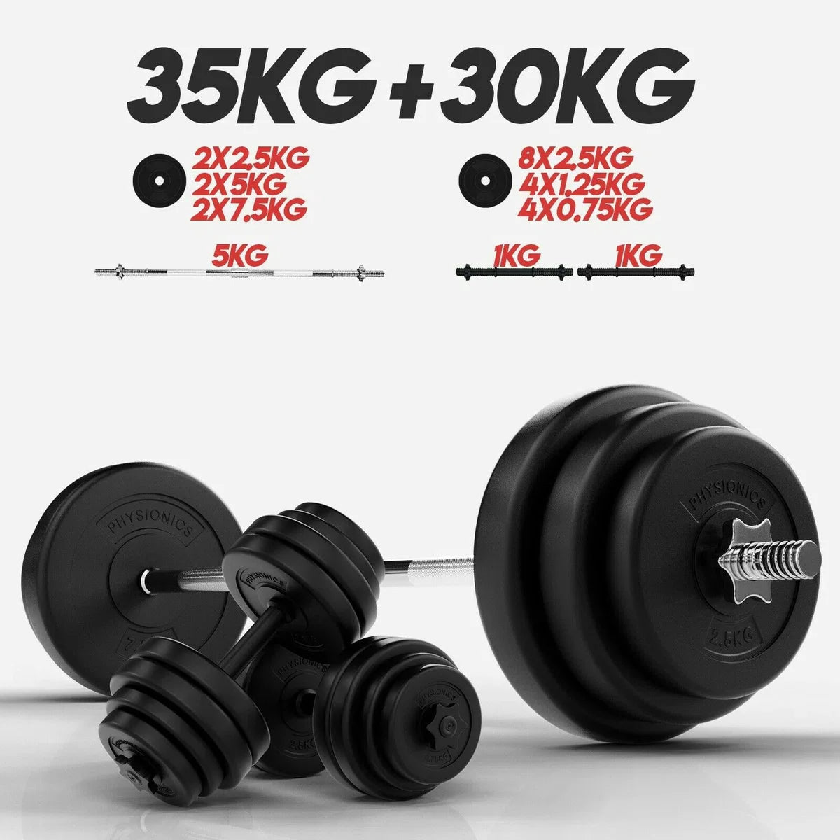 Barbell with dumbbell set 35 kg and 2x 15 kg total 65 kg