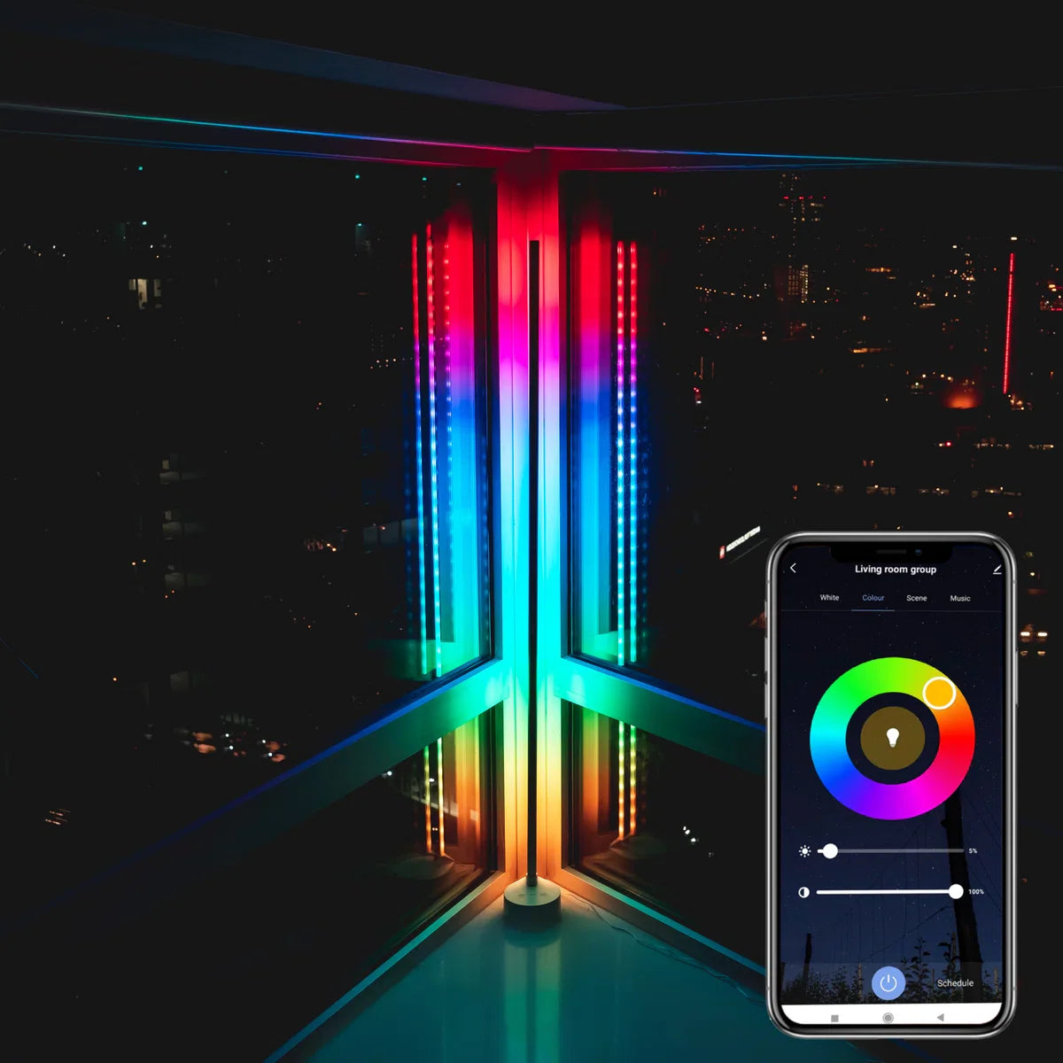 Smart Vloerlamp Zwart - Full Colour - Dimbaar & Bedienbaar met App - 138cm