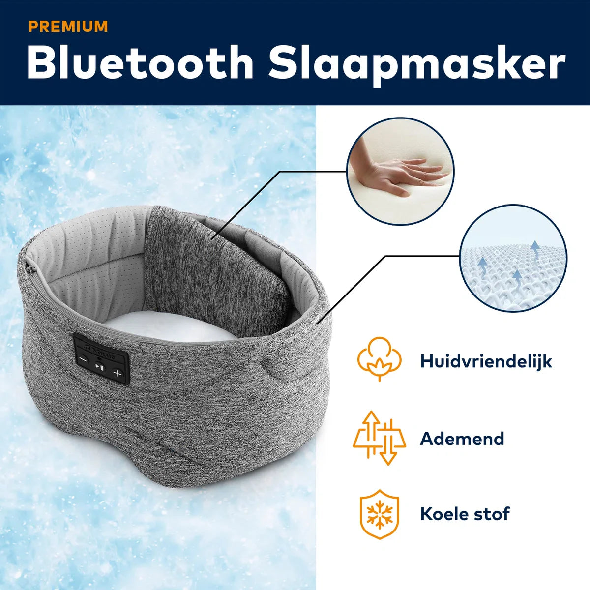 Bluetooth slaapmasker (premium) - Beste keuze - 100% verduisterend - Ultraplatte 'spons speakers' (perfect voor zijslapers) - Koel en ademend materiaal - Volledig verstelbaar - Uitstekende geluidskwaliteit - Batterij: 13 uur - Grijs