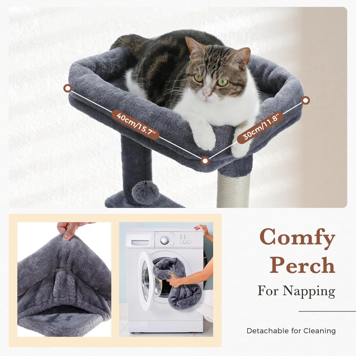 Way Cat Scratching Post, 154 cm Cat Tree with Two Condos, Spacious Perch, Cozy Basket, and Sisal-Covered Scratching Posts for Indoor Cats, Dark Grey.