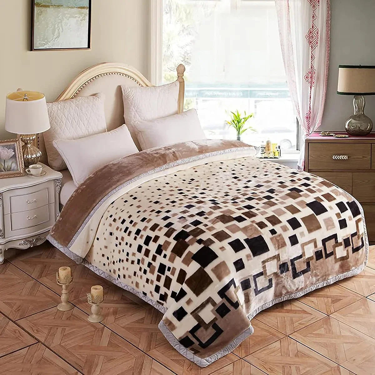 IBBO Shop - Luxe Koreaanse Nerts Deken Dikke Bed Deken - Plaid deken - Afmeting 200x230cm - Zachte en warme Fleece deken - 2 Laags Omkeerbare Raschel Bed Deken voor Herfst Winter - Ademend & Wasbaar