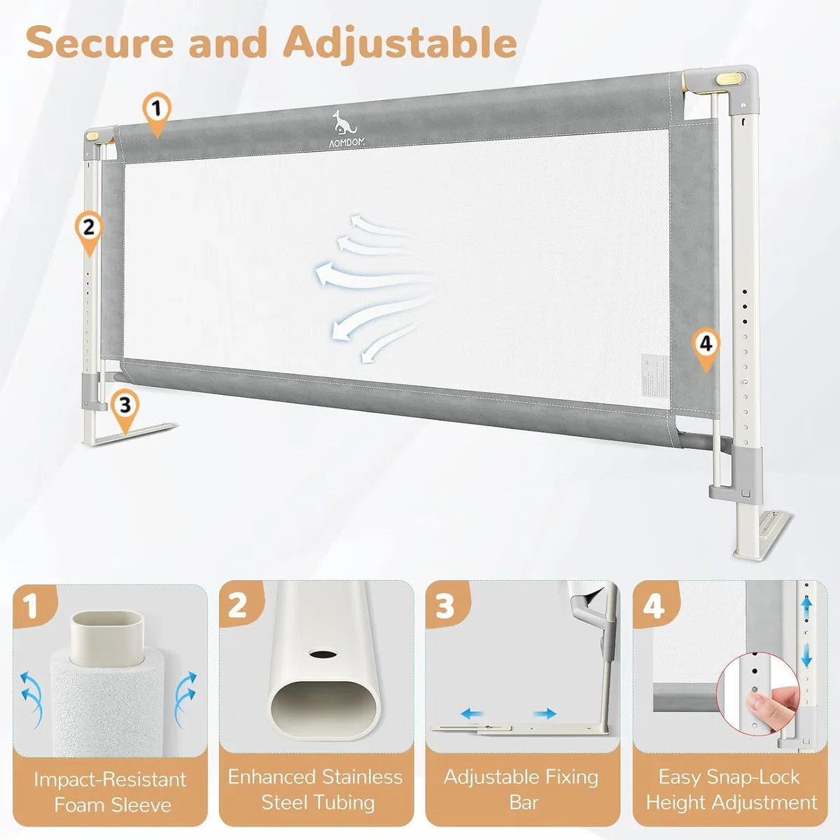 Bed Rail Fall Protection, 140 cm Bed Guard for Children, Bed Fall Protection [one side], Bedroom Accessories for Boys and Girls (for children aged 0 - 10 years)