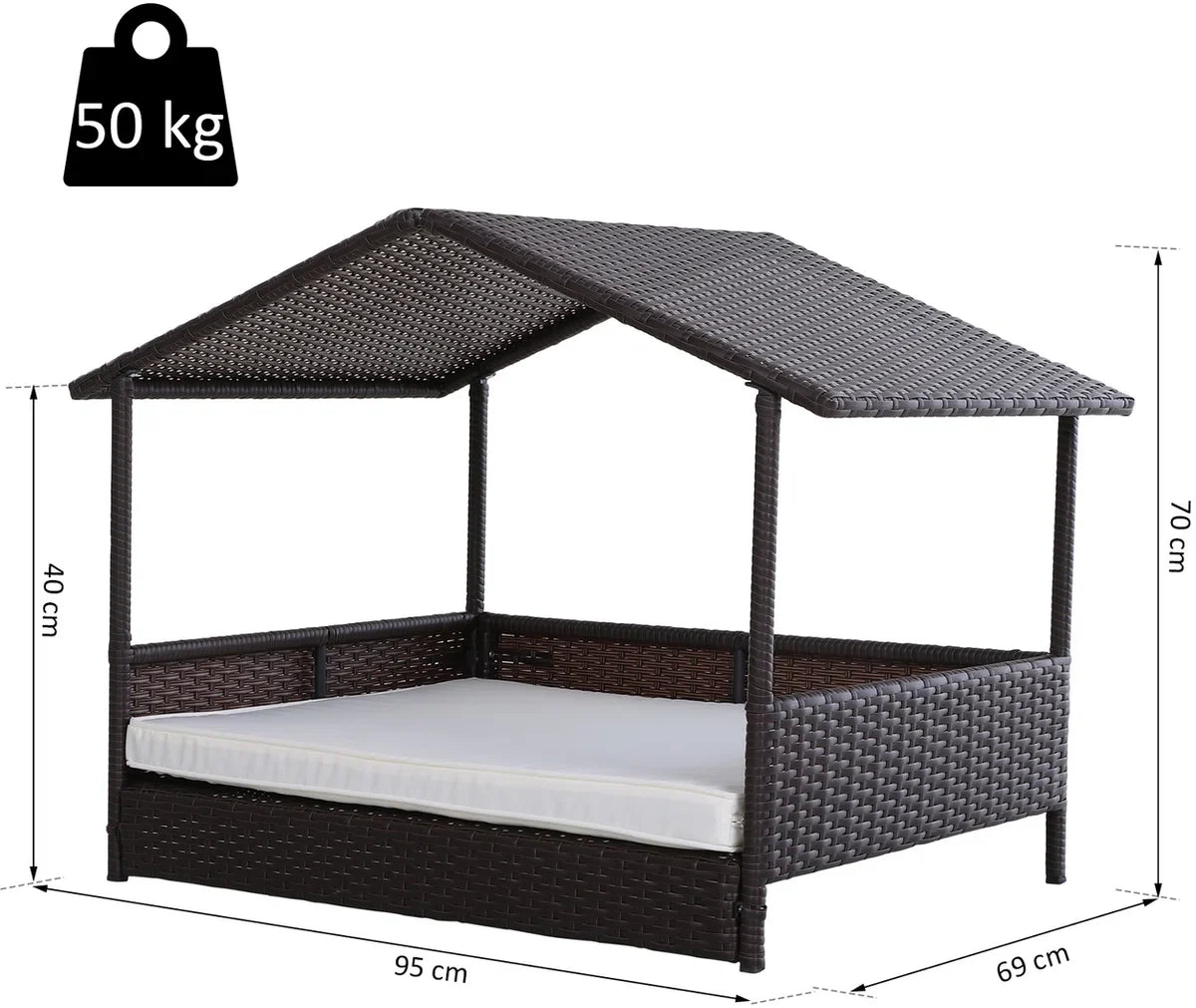 Polyrattan hondenbed - Rieten hondenhok - Hondenmand voor buiten - Bruin/Beige