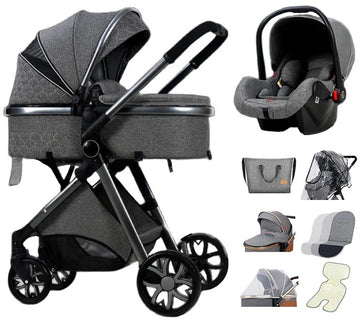 Luxe Multifunctionele 3-in-1 Combi Kinderwagen – Kwalitatieve Buggy – Opklapbare Wandelwagen – Donkergrijs – Incl. Autostoel