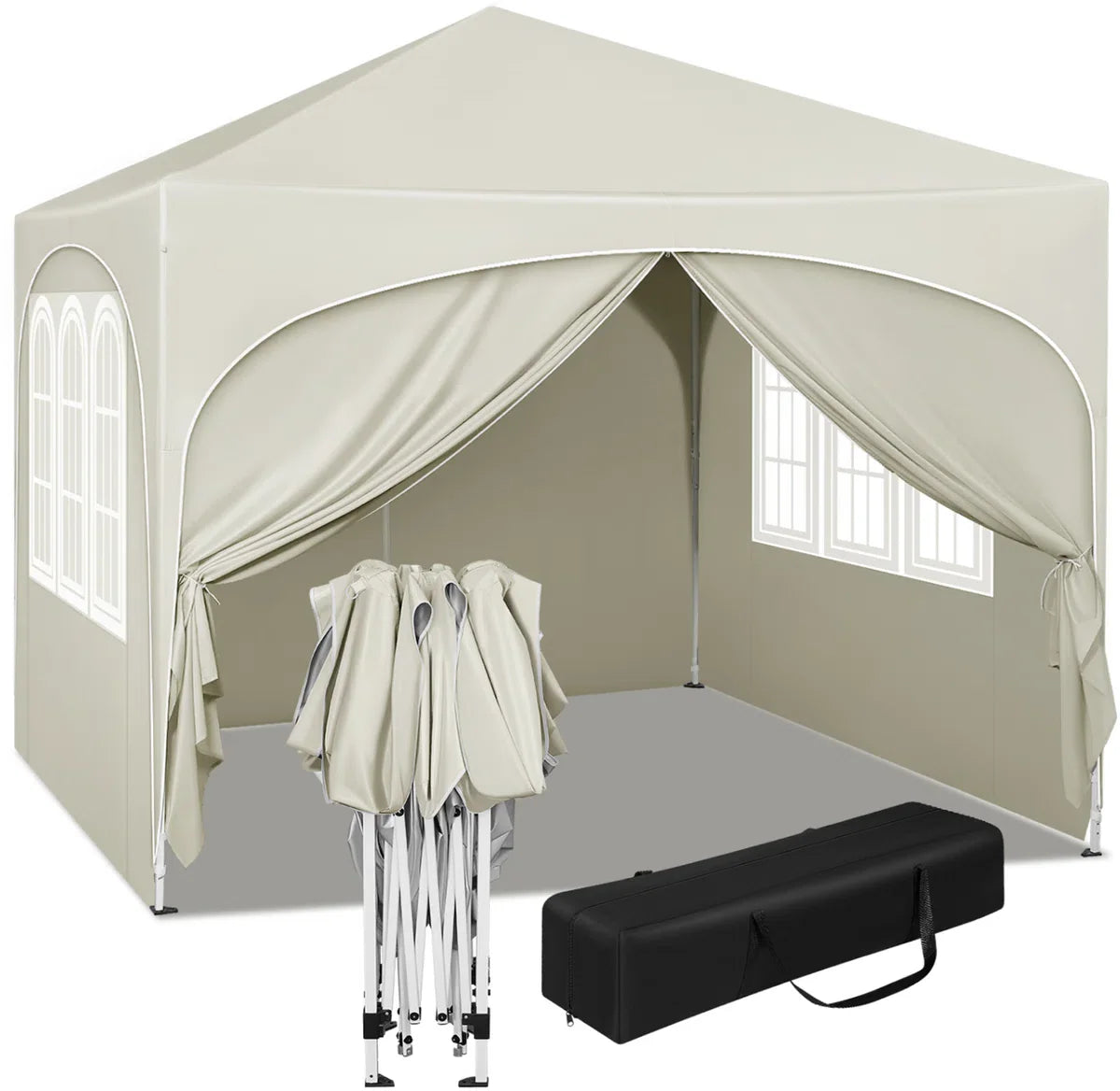 Happyment Luxe Partytent met zijwanden - Beige - Opvouwbaar - Easy up - Paviljoen - Waterdicht weerbestendig - 3x3 m
