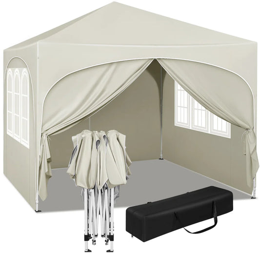 Happyment Luxe Partytent met zijwanden - Beige - Opvouwbaar - Easy up - Paviljoen - Waterdicht weerbestendig - 3x3 m