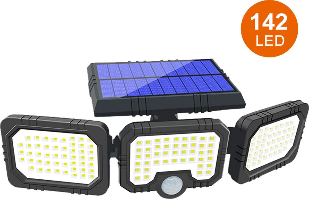 Trio Solar - 2 stuks - LED buitenlamp op zonne-energie met sensor - energiezuinige solarlamp met krachtige oplaadbare batterij - 74 LED's & 600 lumen lichtsterkte - met bewegingsmelder