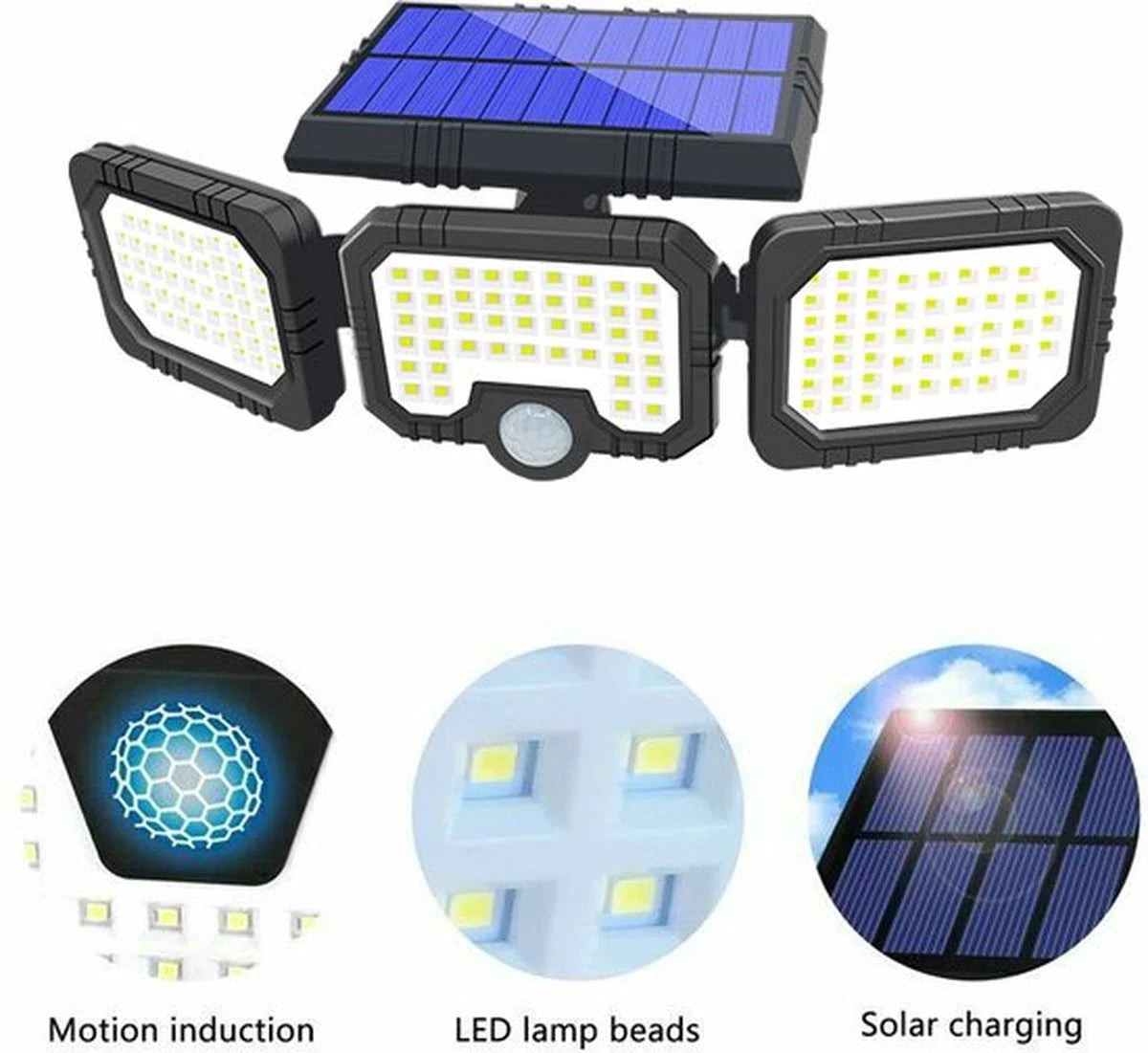 Trio Solar - 2 stuks - LED buitenlamp op zonne-energie met sensor - energiezuinige solarlamp met krachtige oplaadbare batterij - 74 LED's & 600 lumen lichtsterkte - met bewegingsmelder