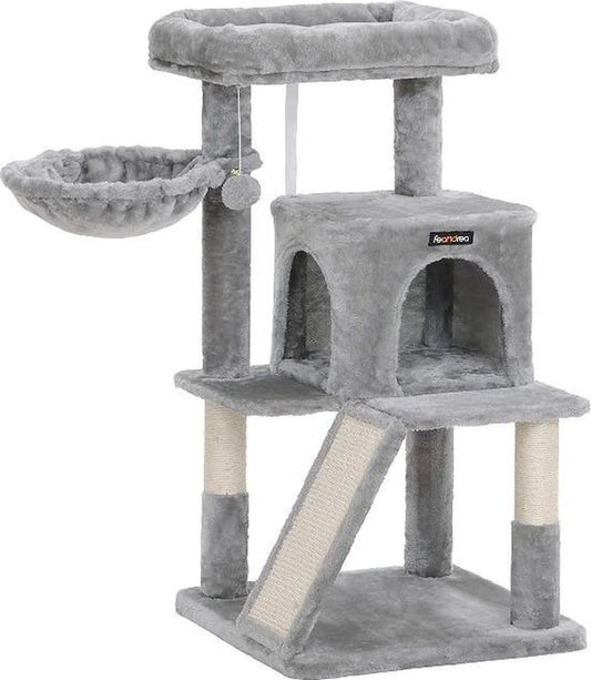 Large Cat Tree for Multiple Cats, Cat Condo with Hammock, Cat Scratching Post, 143 cm, Light Grey