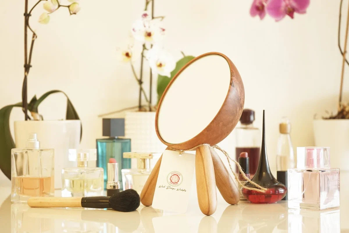 Decorative makeup mirror standing mirror table mirror handmade from hornbeam wood
