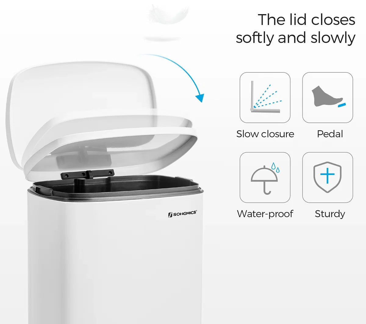 Vibe Prullenbak - Afvalbak 50 liter - Soft Close Prullenbakken - Pedaalemmer van Staal - met binnenemmer en deksel - Romig Wit