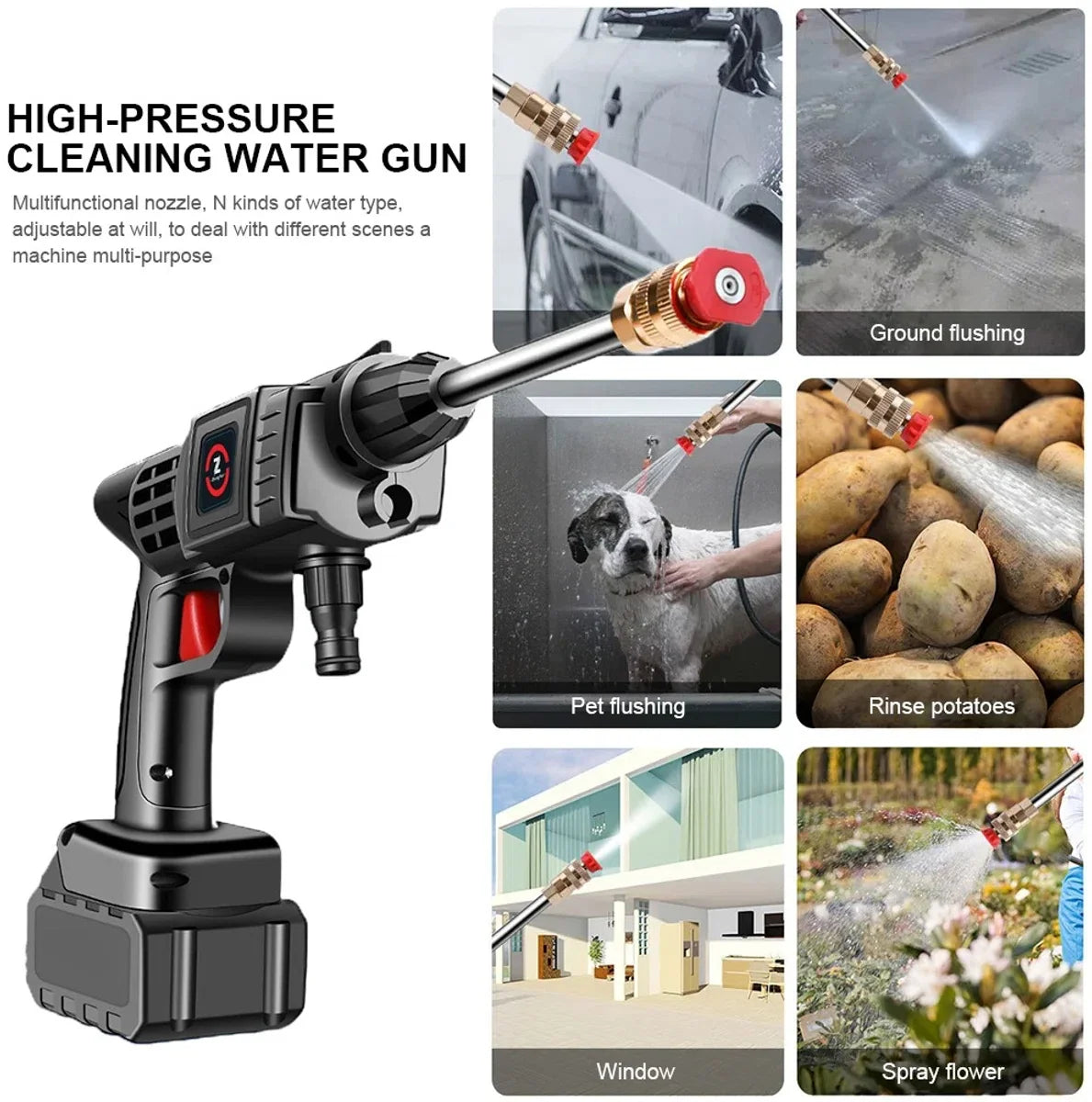 Elektrische hogedrukreiniger - 200W - Draadloos - 10000mAh batterij - Hogedrukreinigers - Terrasreiniger - 21V Accu - Auto Wassen - Water - Met hogedrukreinigeraccessoires - Reinigingsmachine