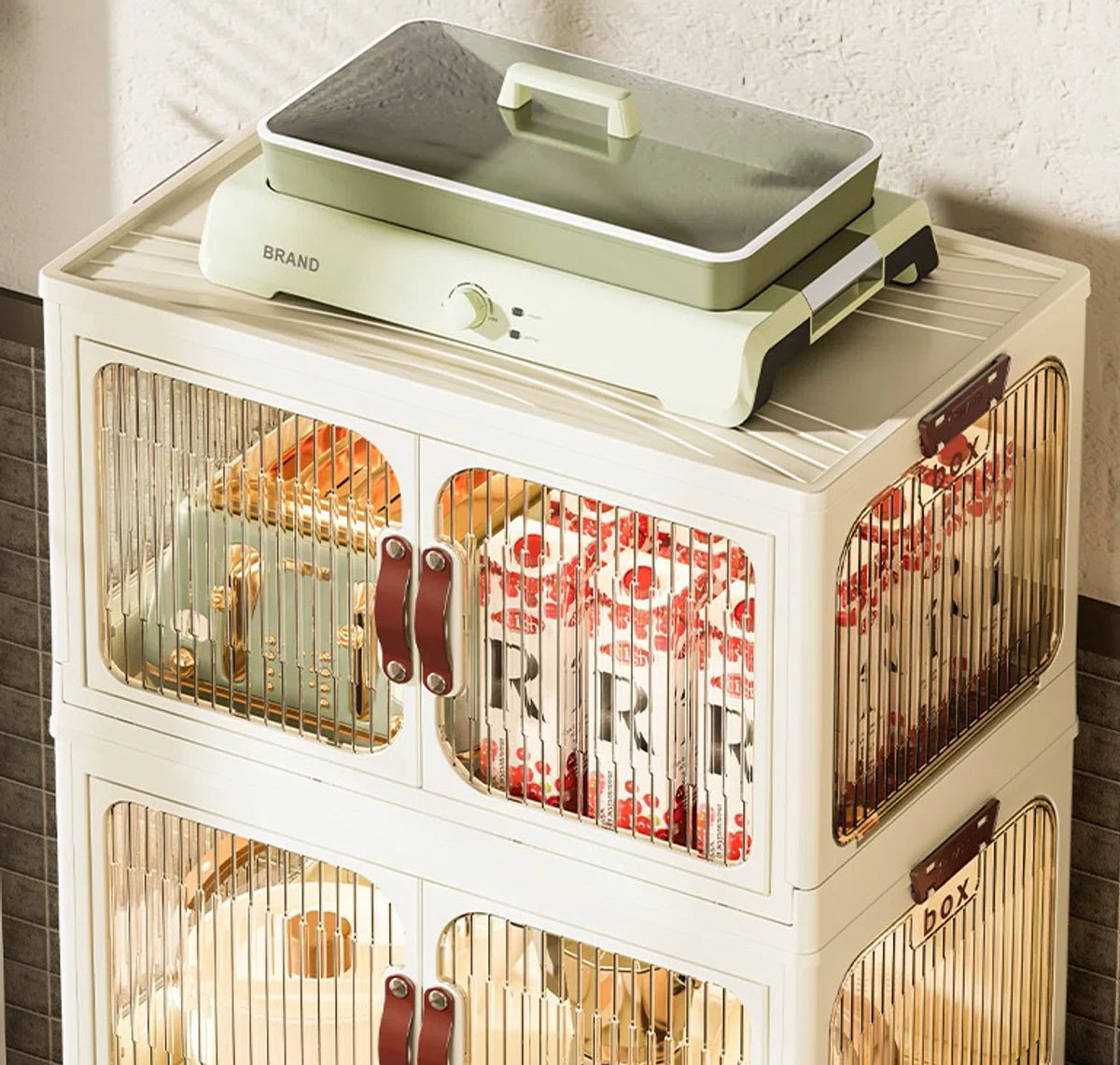 Storage boxes - Storage boxes with lid - Storage box - Storage cabinet - Foldable - Storage cabinets with doors - With wheels - Width 47cm - 3 layers - Storage - Organizer - Tidy up - Kitchen - Bathroom - Living room - Bedroom