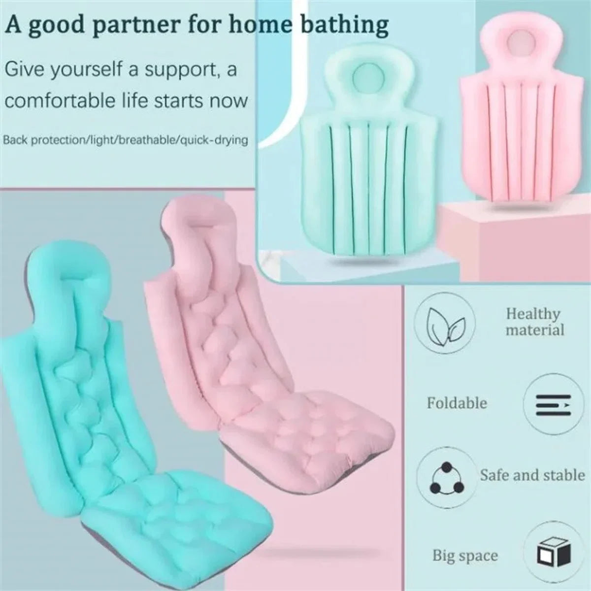 Luxury Bath Pillows - Blue - Anti-Slip Spa Head Rest Cushion Back Support - Bathing - Waterproof Baby Pillow - Organic Material