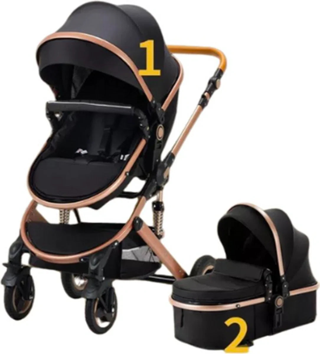 Luxe 3-in-1 Kinderwagen - Wandelwagen - Autostoel - Buggy - Inklapbaar - Khaki/Bruin - 0-36 Maanden