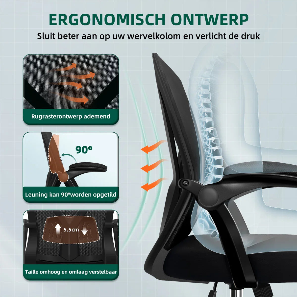 Ergonomische Bureaustoel - Bureaustoel - Bureaustoelen voor Volwassenen - 150 kg - Zwart