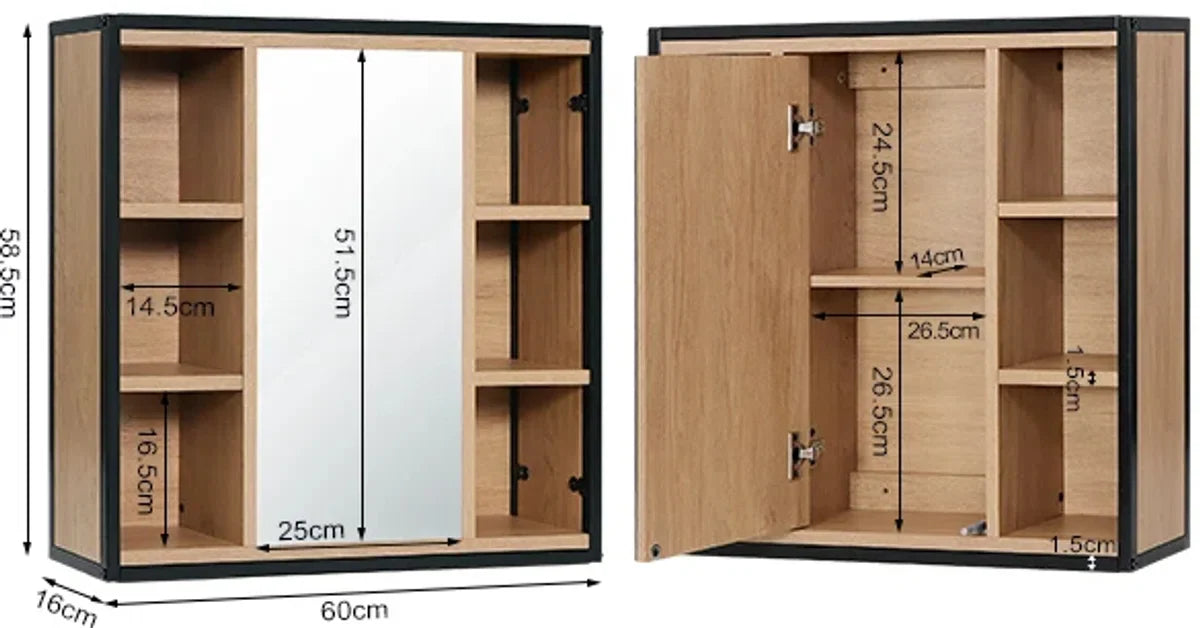 Mirror cabinet - Top cabinet - Bathroom cabinet - Wall-mounted bathroom cabinet - Brown - Black