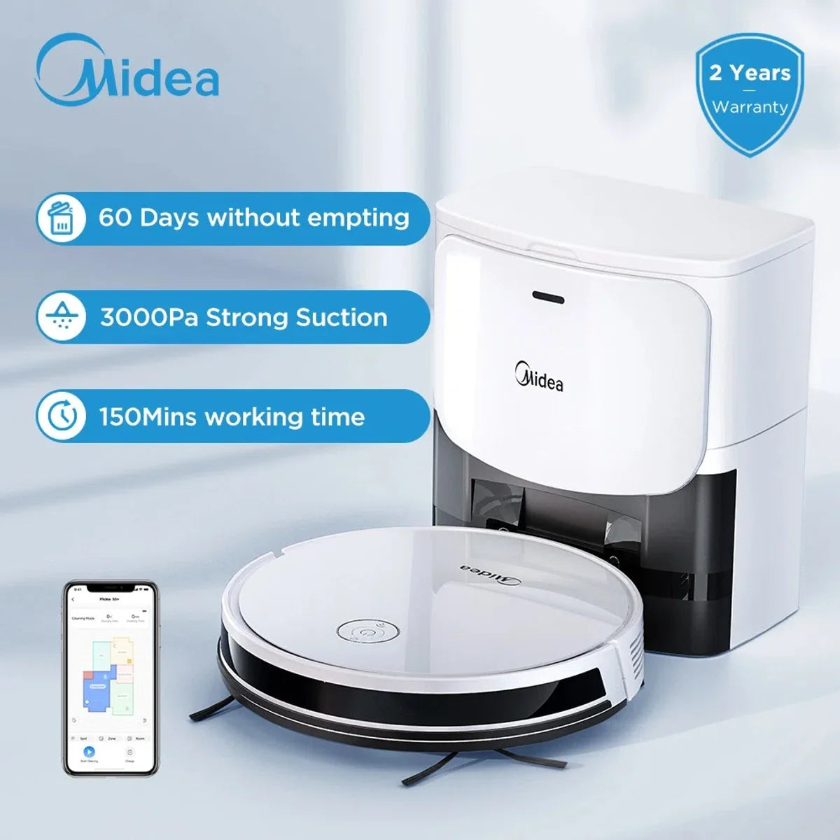 Robotstofzuiger - Robotstofzuiger Met Laadstation - Leegt Automatisch - Robotstofzuiger Met Dweilfunctie - 3000Pa - Appbediening - Stembediening - Stofzuiger - 150 Minuten - G Slam - Navigatiesysteem - 3 liter - Wit