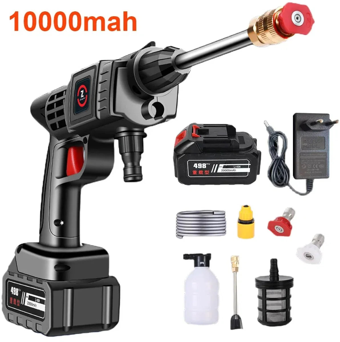 Elektrische hogedrukreiniger - 200W - Draadloos - 10000mAh batterij - Hogedrukreinigers - Terrasreiniger - 21V Accu - Auto Wassen - Water - Met hogedrukreinigeraccessoires - Reinigingsmachine