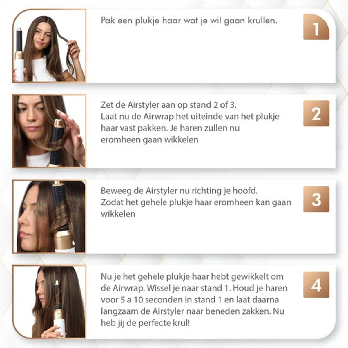 Airstyler Krultang 5-in-1 Multistyler Föhn - Föhnborstel - Hairwrap - TikTok - Krulborstel - wit/goud editie