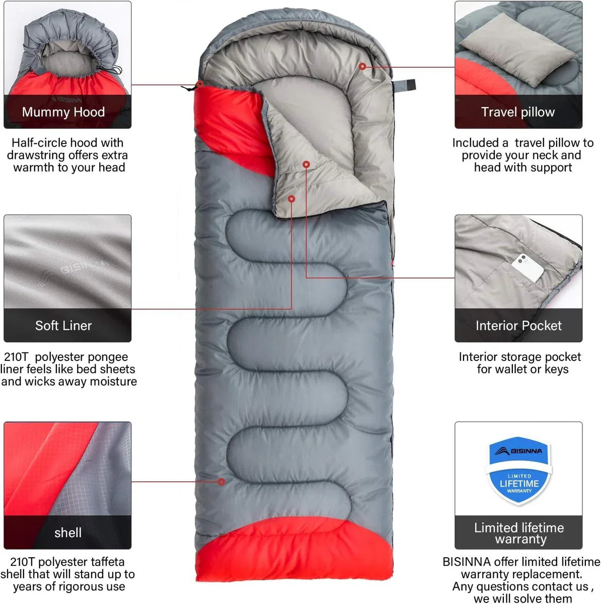 Sleeping bag with pillow - 4 season lightweight waterproof warm sleeping bag for adults women men outdoor camping hiking backpacking - add-on: compact size sleeping bag for camping