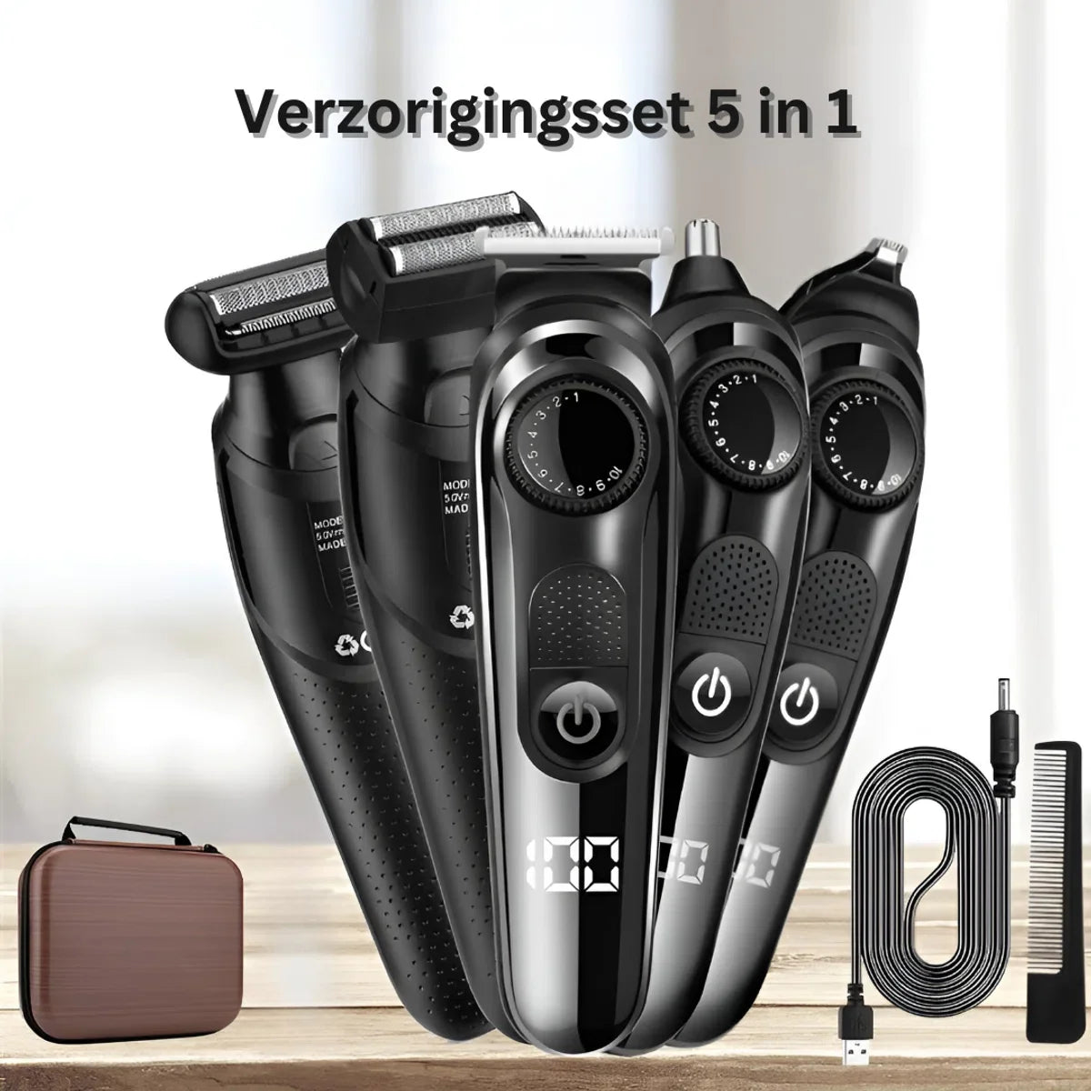 LM-1832 Bodygroomer heren – Waterdicht – 5 opzetstukken - Tondeuse 5-in-1 - Draadloos gebruik - Baardtrimmer - Verstelbaar 1-10MM – Neus- en oortrimmer - Oplaadbaar scheerapparaat voor mannen
