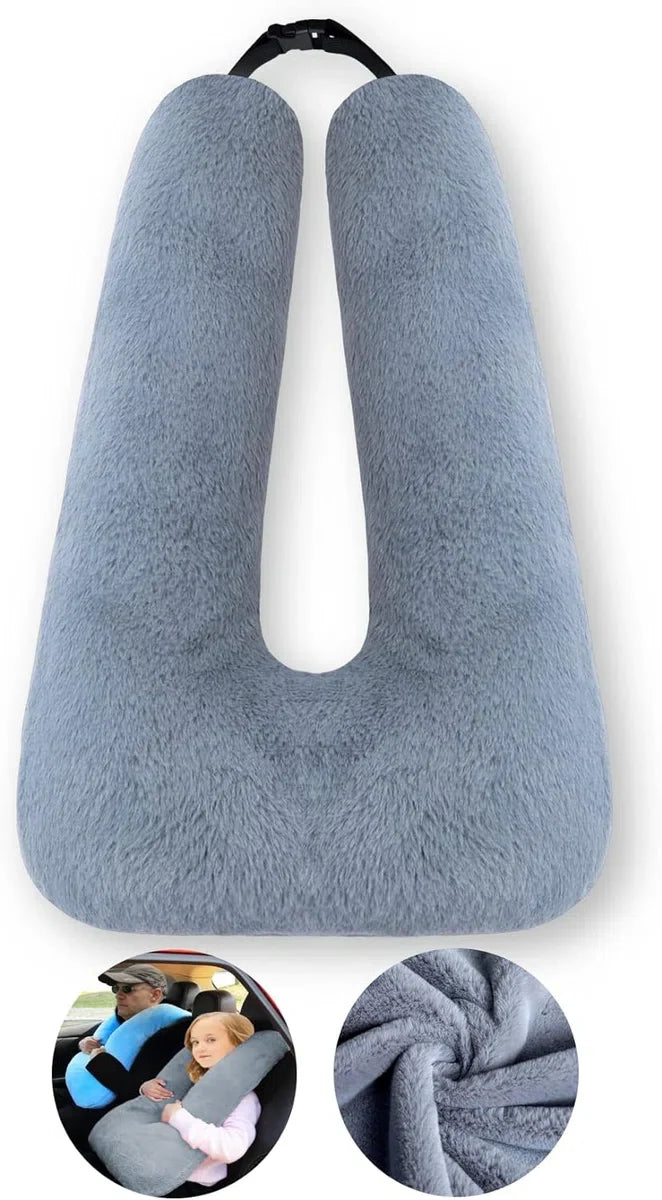 Children's Travel Pillow, Neck Pillow, Car Sleeping Pillow for Long Journeys, U-Shape, Car Seat Belt Pillow, Kids Travel Pillow, Faux Rabbit Fur Grey
