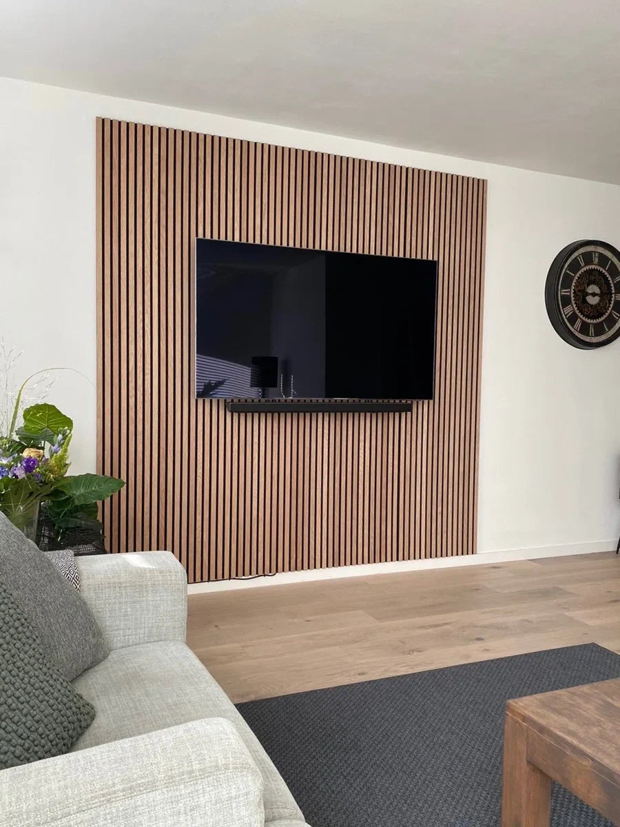 Eiken houtfineer Naturel Promo - Akoestisch Houten Wandpaneel - 240 x 60 cm | Echt Hout | Houten latten | Akupanel | Wanddecoratie| 3D Wandpanelen | Muurdecoratie | Lattenwanden | Wood panels | Eikenhoutfineer