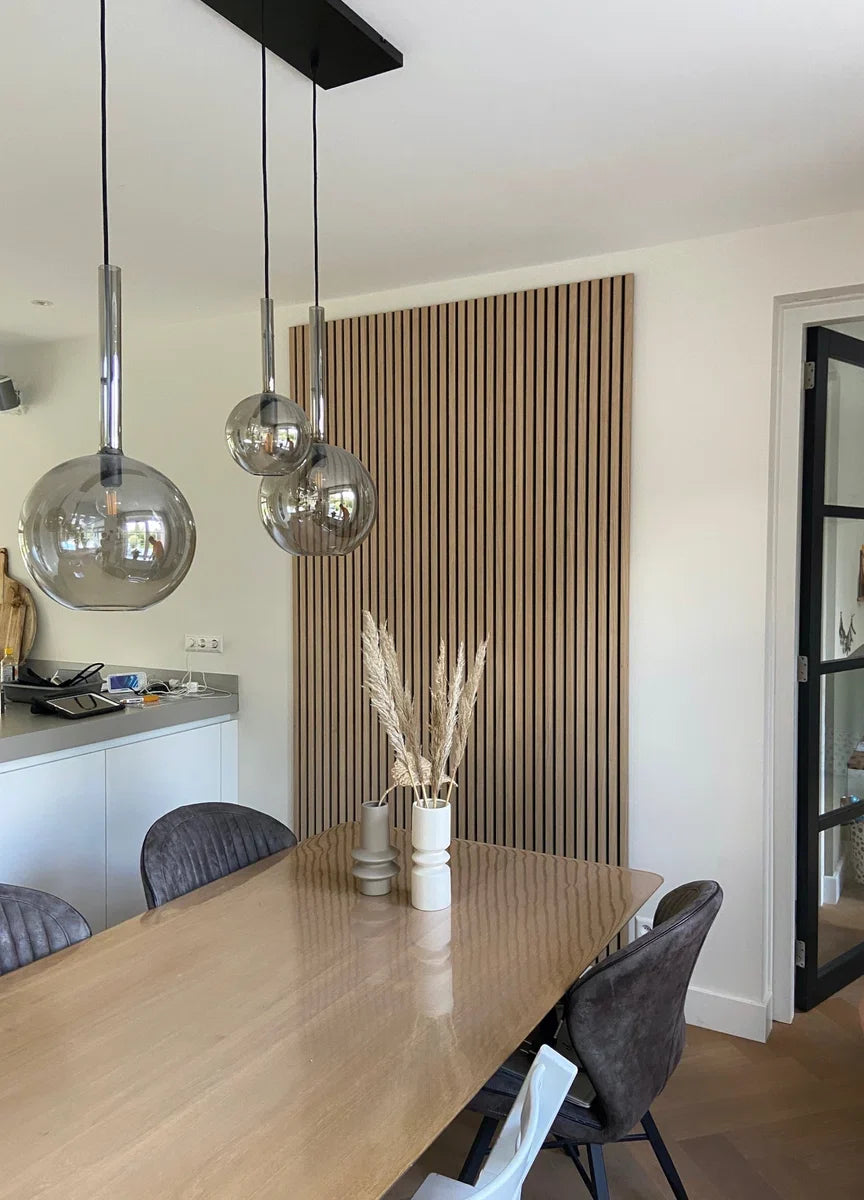 Eiken houtfineer Naturel Promo - Akoestisch Houten Wandpaneel - 240 x 60 cm | Echt Hout | Houten latten | Akupanel | Wanddecoratie| 3D Wandpanelen | Muurdecoratie | Lattenwanden | Wood panels | Eikenhoutfineer