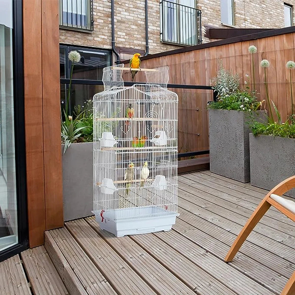 Large bird cage - aviary - bird cage - black - suitable for canaries, cockatiels, parrots, pigeons - including perches - parrot cage - parakeet cage - indoor and outdoor bird cage - 46 x 35 x 104 cm