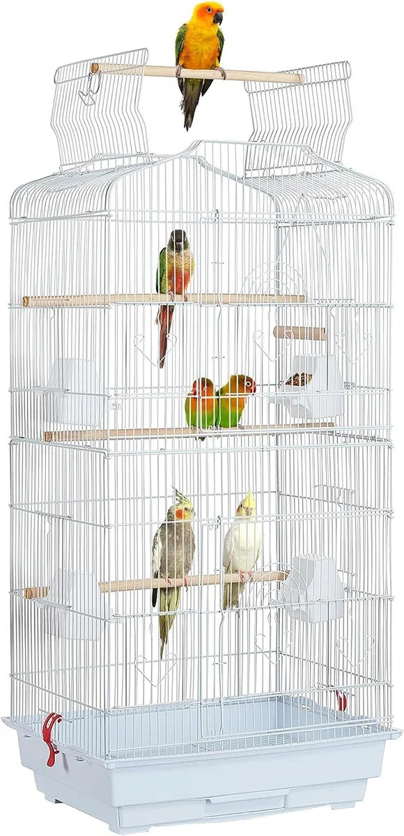 Large bird cage - aviary - bird cage - black - suitable for canaries, cockatiels, parrots, pigeons - including perches - parrot cage - parakeet cage - indoor and outdoor bird cage - 46 x 35 x 104 cm