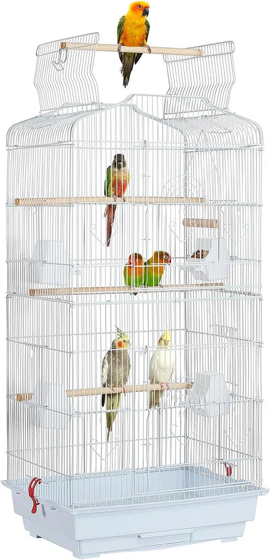 Large bird cage - aviary - bird cage - black - suitable for canaries, cockatiels, parrots, pigeons - including perches - parrot cage - parakeet cage - indoor and outdoor bird cage - 46 x 35 x 104 cm