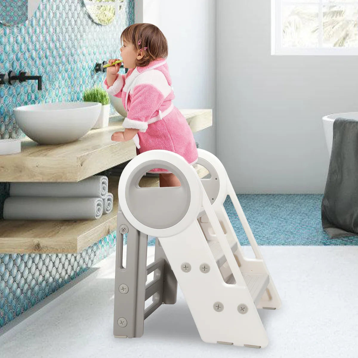 Opstapje - 2 - 3 niveaus in hoogte verstelbaar opstapje voor kinderen - kinderkruk - opstapje voor baby, leertoren met handgrepen - anti-kantel en antislip - kinder zindelijkheidstraining